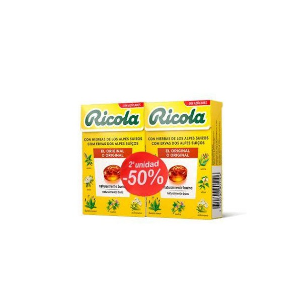 RICOLA CARAMELOS SIN AZUCAR DUPLO 2x50 g SABOR HIERBAS CON STEVIA