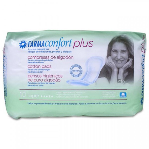 COMPRESAS DE ALGODON FARMACONFORT PLUS SUPER 10 UNIDADES