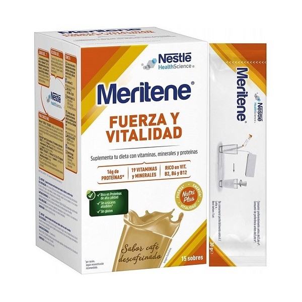 MERITENE FUERZA Y VITALIDAD BATIDO 15 SOBRES 30 g SABOR CAFE DESCAFEINADO