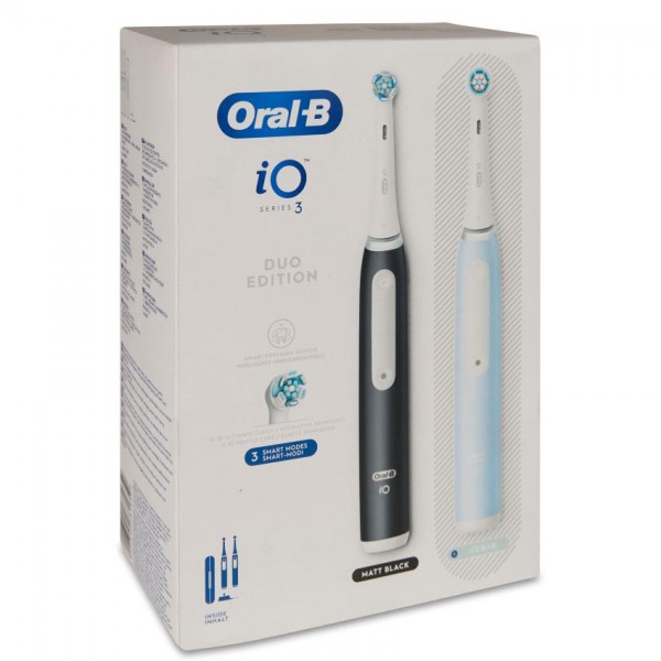 CEPILLO DENTAL ELECTRICO ORAL-B IO3 DUO 2 UNIDADES COLOR MATT ICE AZUL Y NEGRO