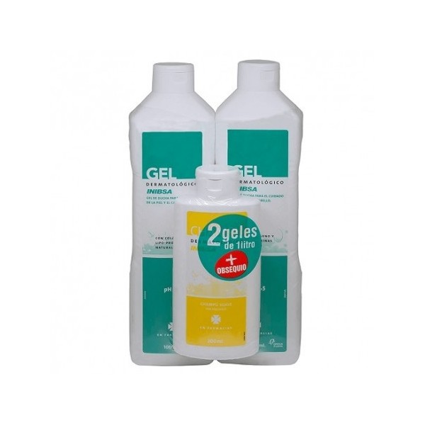 INIBSA GEL DERMATOLOGICO  CHAMPU 2 ENVASES 1000 ml  1 ENVASE 200 ml PACK