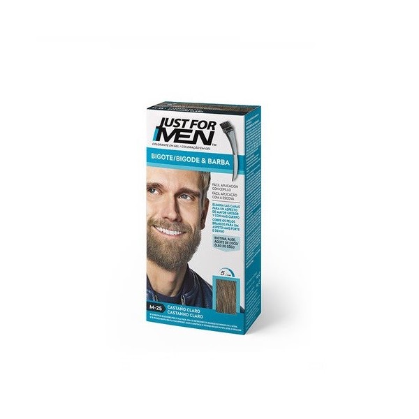 JUST FOR MEN BIGOTE Y BARBA GEL COLORANTE 1 ENVASE 30 ml COLOR CASTAÑO CLARO