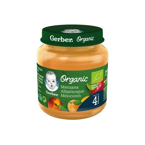 GERBER ORGANIC MANZANA MELOCOTON ALBARICOQUE 1 TARRITO 125 g