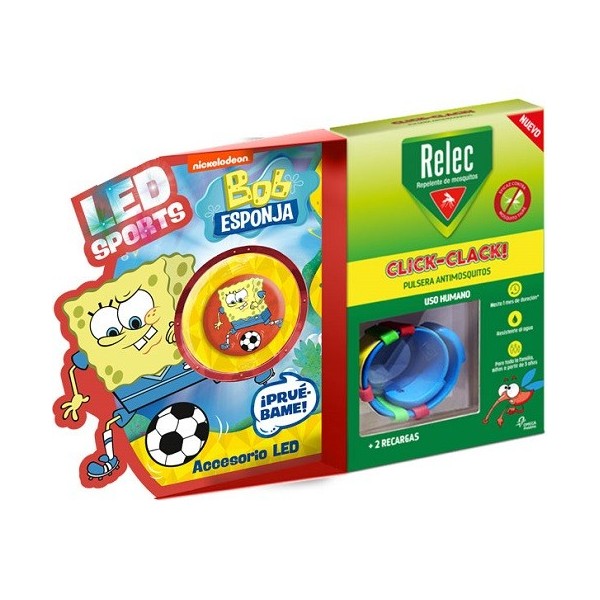 RELEC PULSERA ANTIMOSQUITOS INFANTIL CLICK  CLACK BOB ESPONJA FUTBOL 2 RECARGAS   ACCESORIO LED