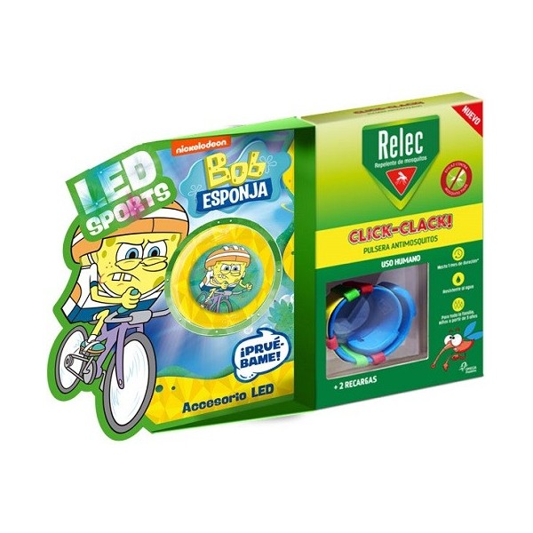 RELEC PULSERA ANTIMOSQUITOS INFANTIL CLICK  CLACK BOB ESPONJA BICI 2 RECARGAS  ACCESORIO LED