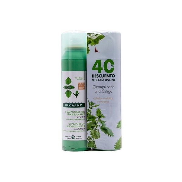 KLORANE CHAMPU SECO AL EXTO DE ORTIGA CASTAÑO O MORENO 2 ENVASES 150 ml PACK