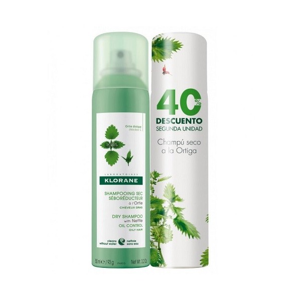 KLORANE CHAMPU SECO SEBORREGULADOR ORTIGA 2 ENVASES 150 ml PACK DUO