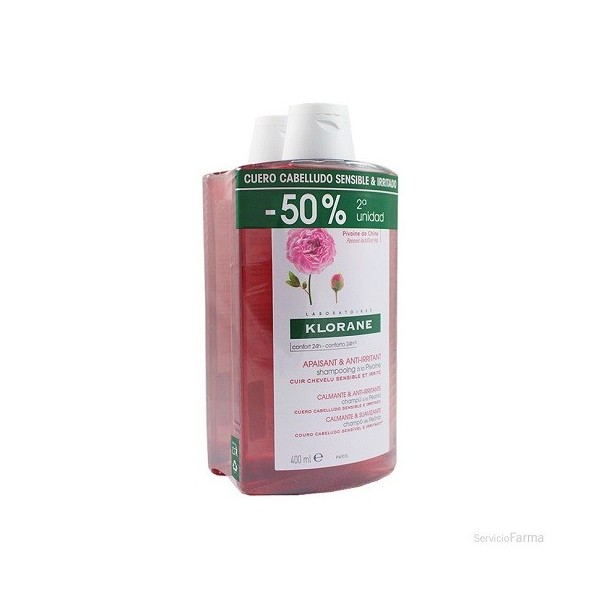 KLORANE DUPLO CHAMPU A LA PEONIA ENVASE 2x 400 ml