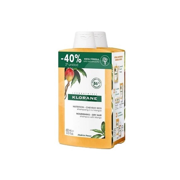 KLORANE DUPLO CHAMPU AL MANGO ENVASE 2x 400 ml