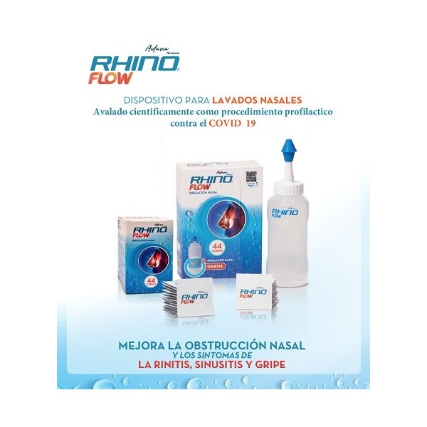 RHINOFLOW ESTUCHE + IRRIGADOR NASAL 44 SOBRES 3 g + 1 BOTELLA 300 ml
