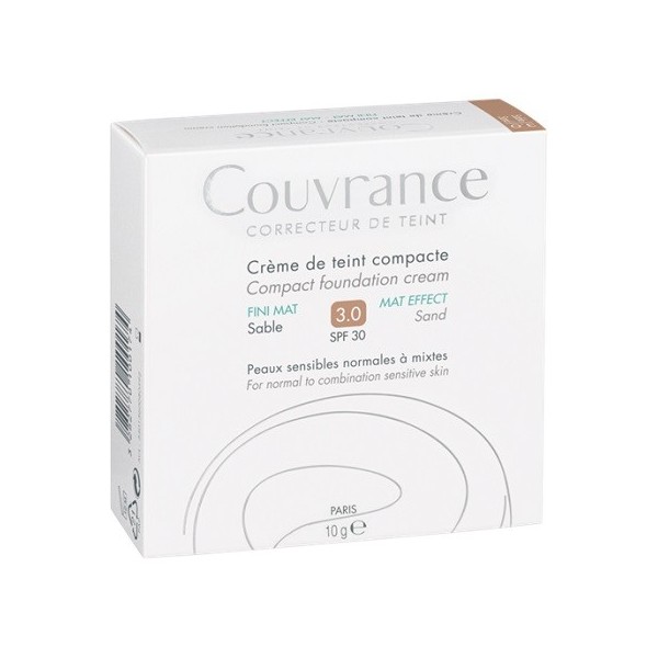 CREMA DE ROSTRO COMPACTA SPF 30 ACABADO MATE AVENE COUVRANCE 1 ENVASE 10 g COLOR ARENA
