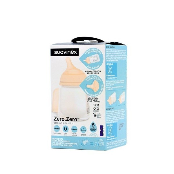 BIBERON ANTICOLICO TETINA LACTANCIA SILICONA MIXTA SUAVINEX 180 ML
