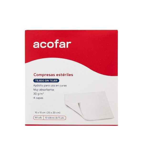 APOSITO ESTERIL TEJIDO SIN TEJER ACOFAR 50 COMPRESAS 10...