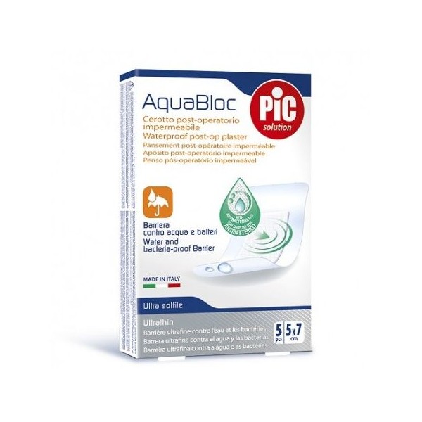 PIC AQUABLOC POST OP ANTIBACTERIANO APOSITO ESTERIL 5 UNIDADES 7 cm x 5 cm