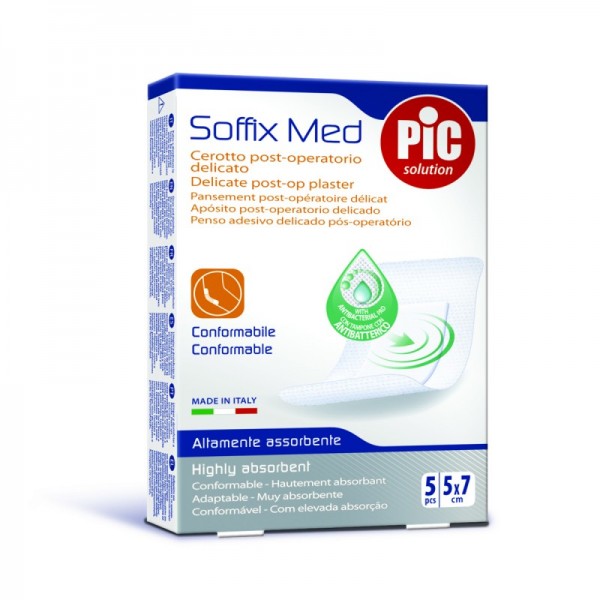PIC SOFFIX MED ANTIBACTERIANO POST OP APOSITO ADHESIVO 5 APOSITOS 7 cm x 5 cm