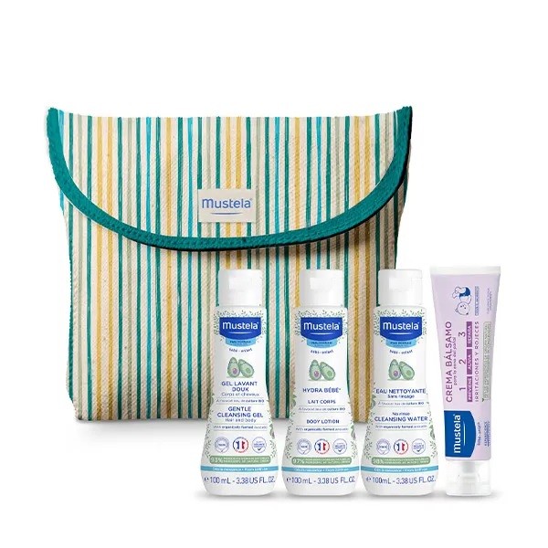 MUSTELA NECESER BASICO BALSAMO COLONIA CREMA GEL AZUL 1 UD