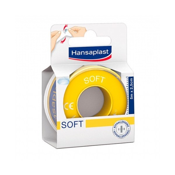 ESPARADRAPO HIPOALERGICO HANSAPLAST SOFT 1 UNIDAD 5 m x 2,5 cm