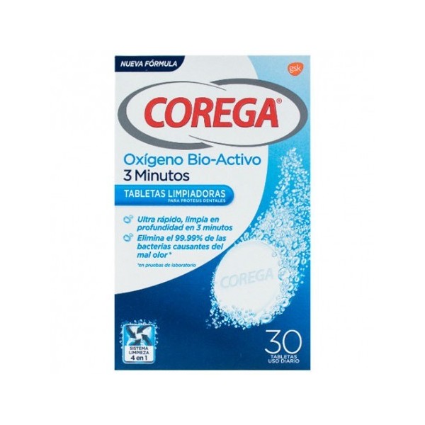 COREGA OXIGENO BIO-ACTIVO LIMPIEZA PROTESIS DENTAL 30 TABLETAS