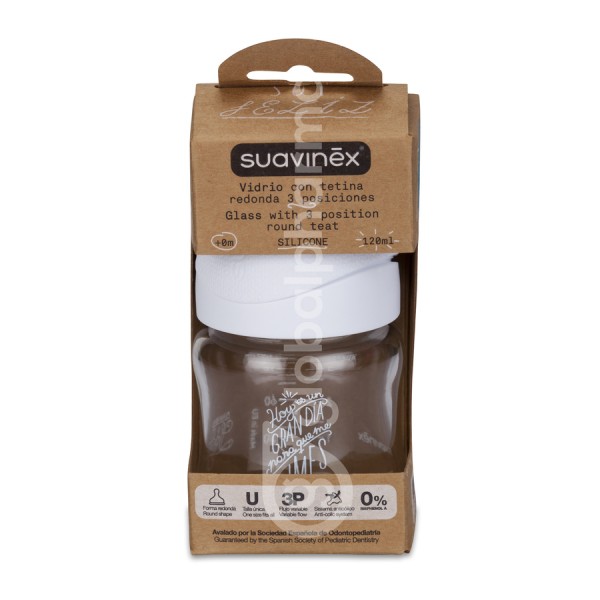 BIBERON VIDRIO TETINA FISIOLOGICA SILICONA BONHOMIA 1 UNIDAD 120 ml TALLA S