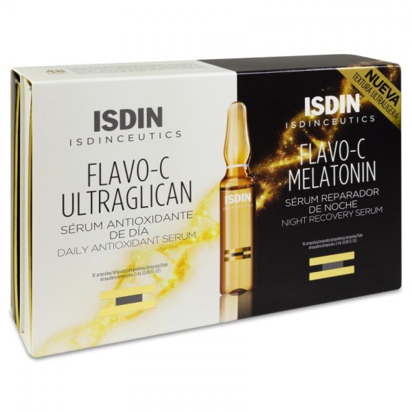 ISDINCEUTICS FLAVO-C ULTRAGLICAN + ISDINCEUTICS FLAVO-C MELATONIN 10 UNIDADES 2 ml + 10 UNIDADES 2 ml PACK