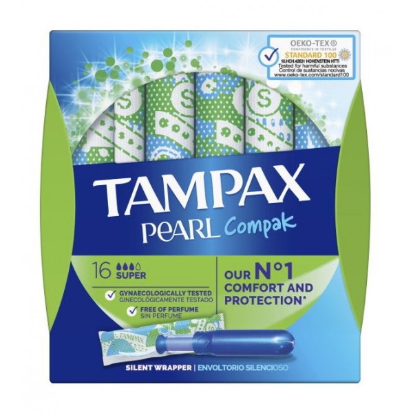 TAMPAX COMPAK PEARL TAMPON 100%ALGODON 16 UNIDADES SUPER