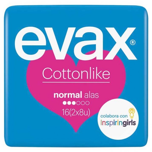 COMPRESAS HIGIENICAS FEMENINAS EVAX COTTONLIKE NORMAL CON ALAS 16 COMPRESAS