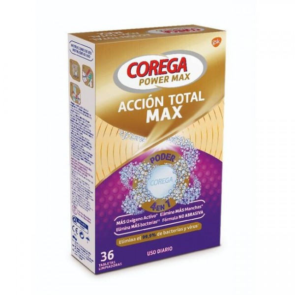 COREGA ACCION TOTAL LIMPIADOR LIMPIEZA PROTESIS DENTAL 36 TABLETAS