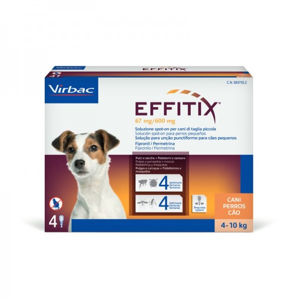 EFFITIX PERROS PEQUEÑOS 410KGS 67600 MG SOLUCION SPOTON 4 PIPETAS 11 ML