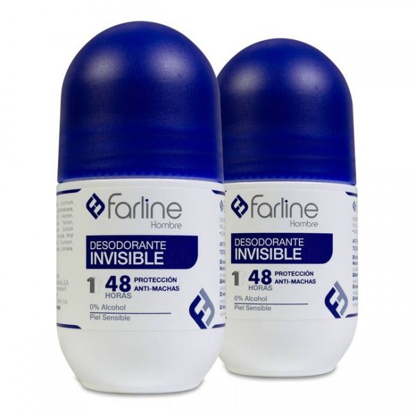 DUPLO FARLINE DESODORANTE ROLL ON HOMBRE INVISIBLE PIEL SENSIBLE 1 ROLL ON 2x50 ml